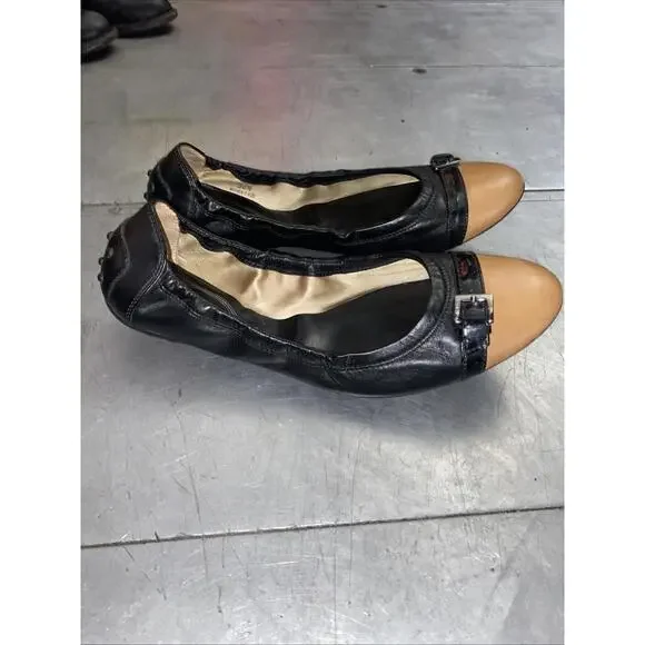 Tods Black & Tan Two Tone Patent Leather Ballet Flats Slip On Size 38.5 Womens - Picture 2 of 9
